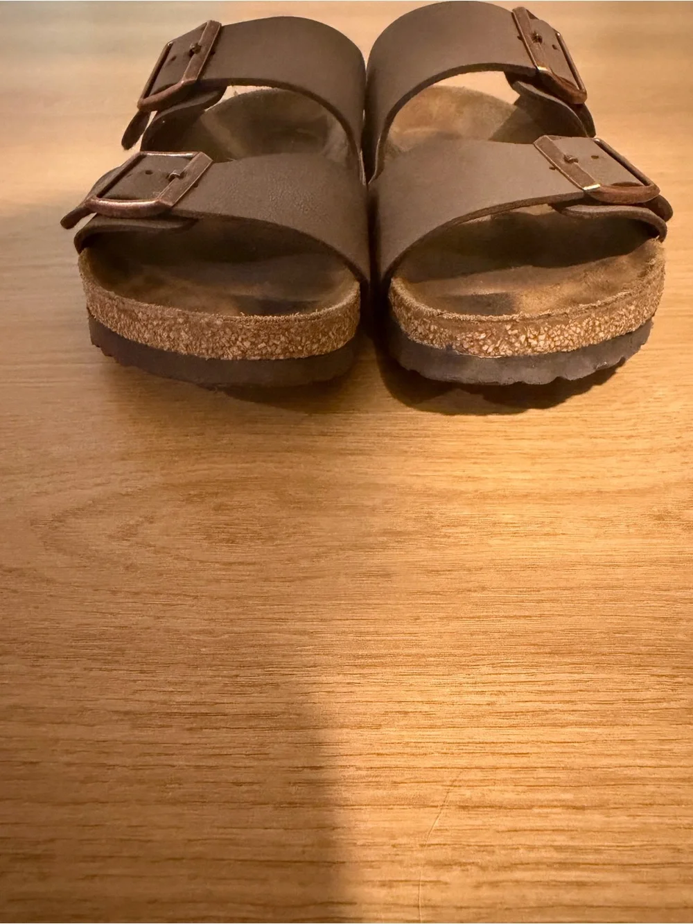 Birkenstock Arizona Double Strap Sandals in Brown Taupe with Copper Buckles